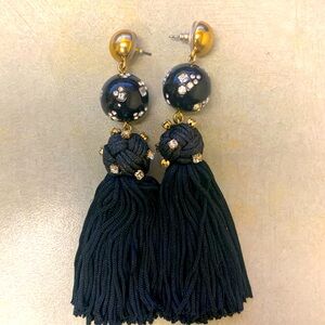 J Crew Black & Gold Tone Enamel Fringe Crystal Accented Earrings!